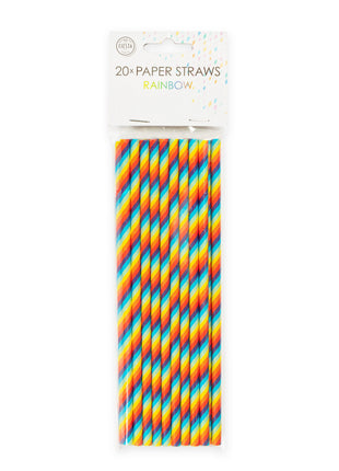 Rainbow Paper Straws 20 pieces - 20 cm