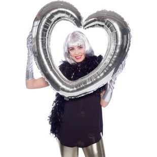 Foil Balloon Heart Shaped Photo Frame - 80 x 70 cm - Silver