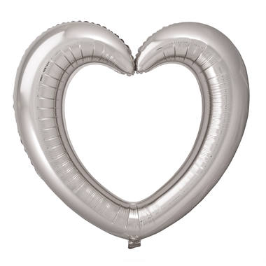 Folieballon Hartvormige Fotolijst - 80 x 70 cm - zilver