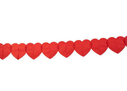 Papieren hartjes slinger - 6 meter - rood