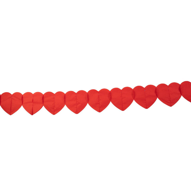 Papieren hartjes slinger - 6 meter - rood