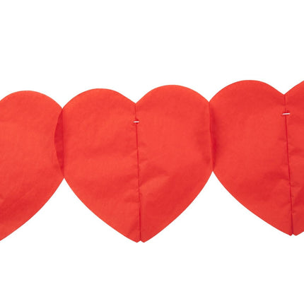 Papieren hartjes slinger - 6 meter - rood