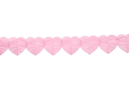 Papieren hartjes slinger - 6 meter - roze