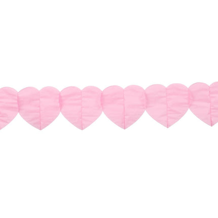 Papieren hartjes slinger - 6 meter - roze