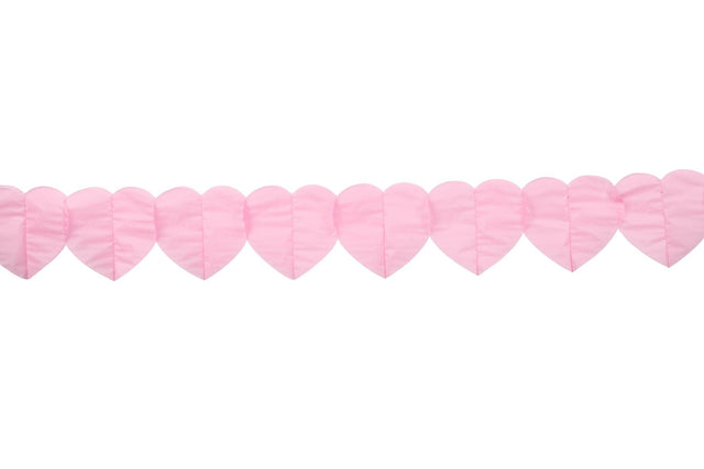 Papieren hartjes slinger - 6 meter - roze
