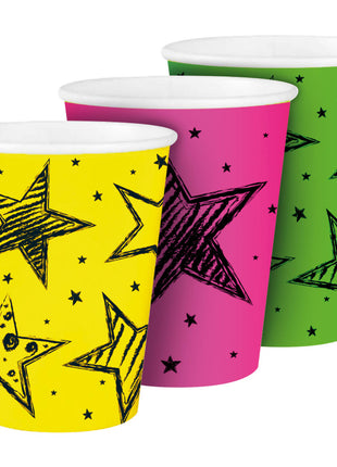 Paper cups - 6 pieces - 250 ml - neon party