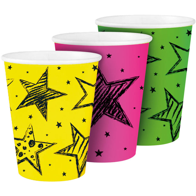 Papieren bekers - 6 stuks - 250 ml - neon party