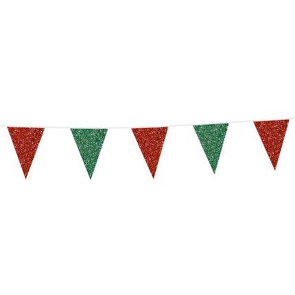 Vlaggenlijn - 6 meter - 20 x 30 cm - glitter rood / groen