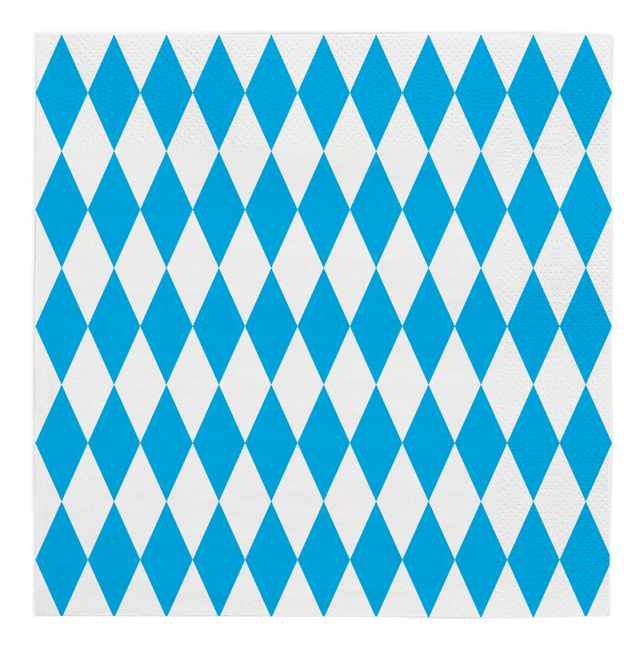 Oktoberfest servetten - wit / blauw geruit - 20 stuks
