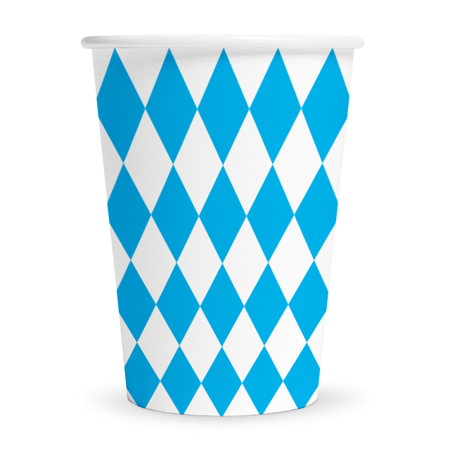 Oktoberfest bekers - wit / blauw geruit - 8 stuks