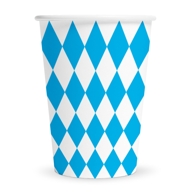 Oktoberfest bekers - wit / blauw geruit - 8 stuks