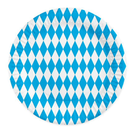 Oktoberfest bordjes - wit / blauw geruit - 8 stuks