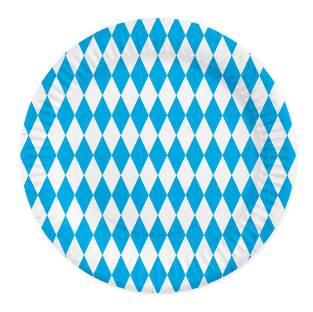 Oktoberfest bordjes - wit / blauw geruit - 8 stuks