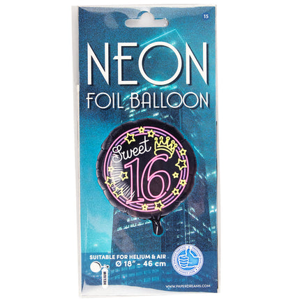 Sweet 16 Folieballon - 45 cm - Neon