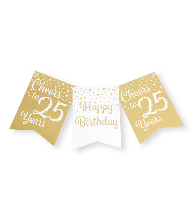 25 jaar Vlaggenlijn / slinger - 6 meter - goud en wit vlaggetjes