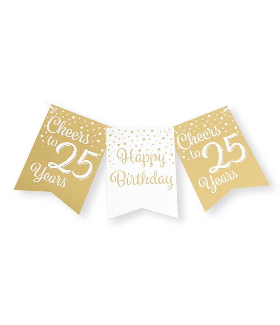 25 jaar Vlaggenlijn / slinger - 6 meter - goud en wit vlaggetjes