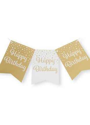 Happy Birthday Bunting - 6 meters - gold and white