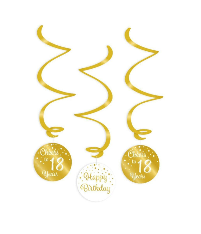 18 jaar Swirl slingers - 3 stuks - goud en wit