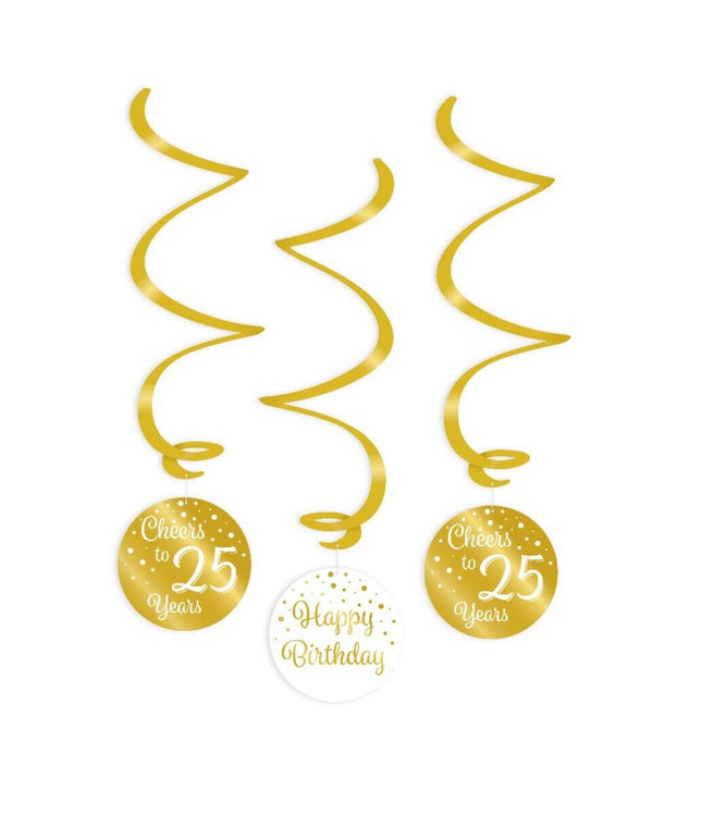 25 jaar Swirl slingers - 3 stuks - goud en wit