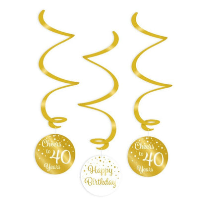 40 jaar Swirl slingers - 3 stuks - goud en wit