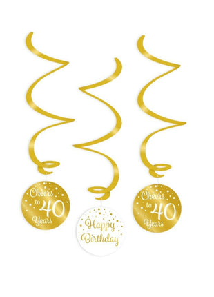 40 years Swirl streamers - 3 pieces - gold and white