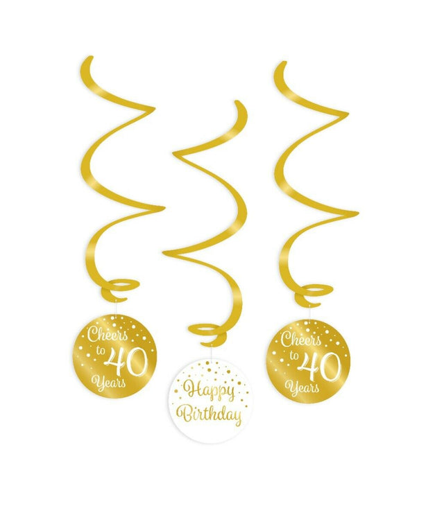 40 jaar Swirl slingers - 3 stuks - goud en wit