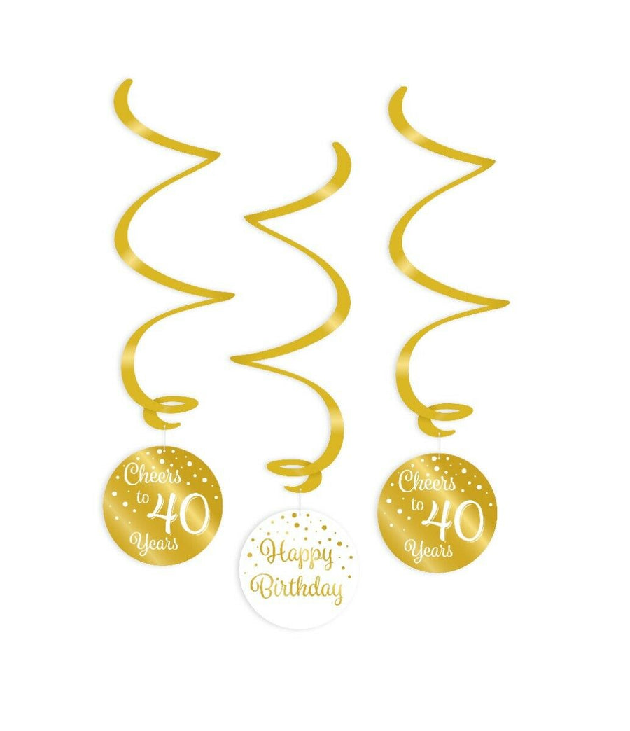 40 jaar Swirl slingers - 3 stuks - goud en wit