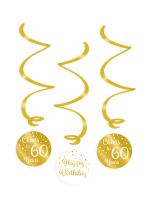 60 Jahre Swirl-Girlanden – 3 Stück – Gold und Weiß