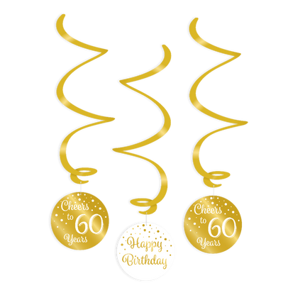 60 jaar Swirl slingers - 3 stuks - goud en wit