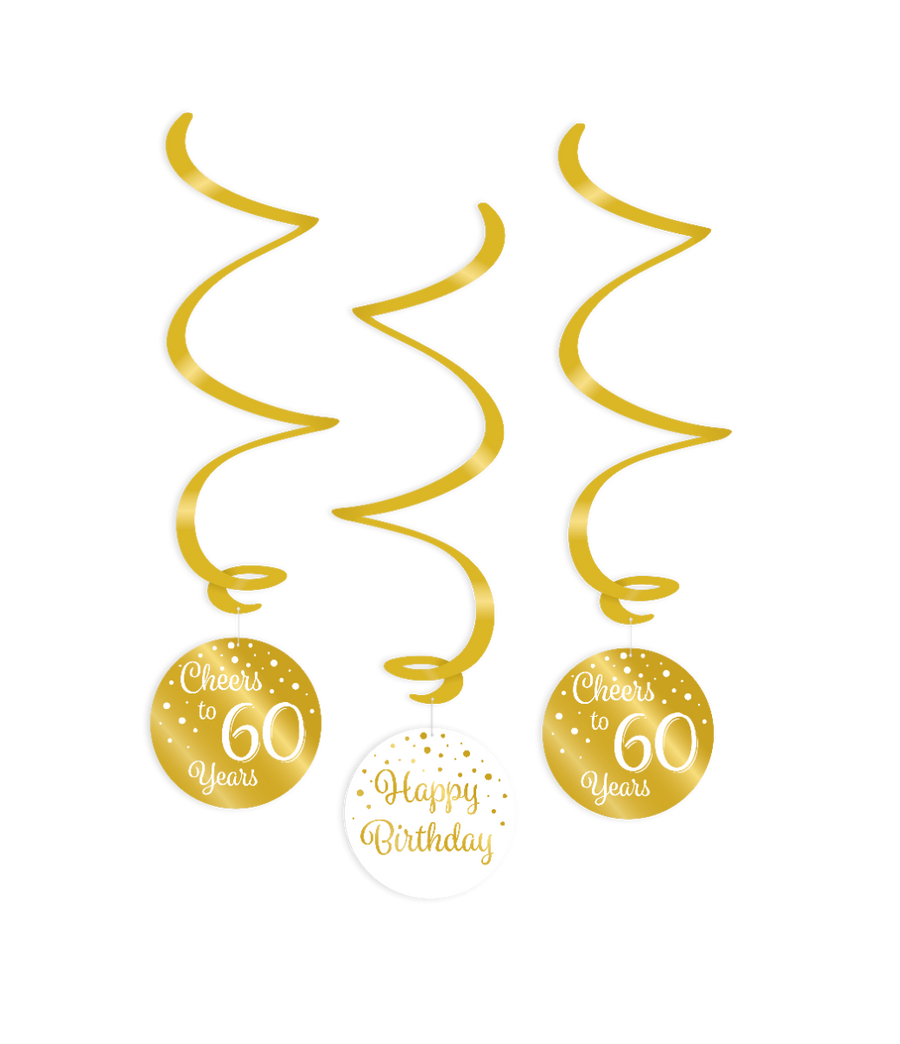 60 jaar Swirl slingers - 3 stuks - goud en wit