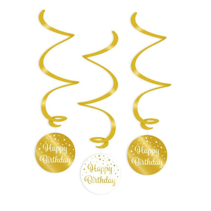 Happy birthday Swirl slingers - 3 stuks - goud en wit
