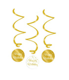 Happy birthday Swirl slingers - 3 stuks - goud en wit