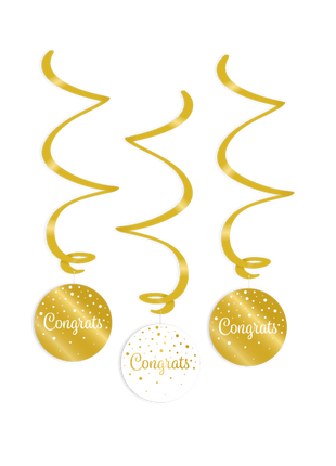 Congrats Swirl streamers - 3 pieces - gold and white