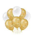 16 jaar Ballonnen - goud en wit - 8 stuks