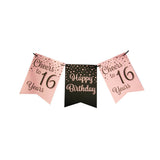 16 jaar Vlaggenlijn / slinger - 6 meter - roze en zwart vlaggetjes