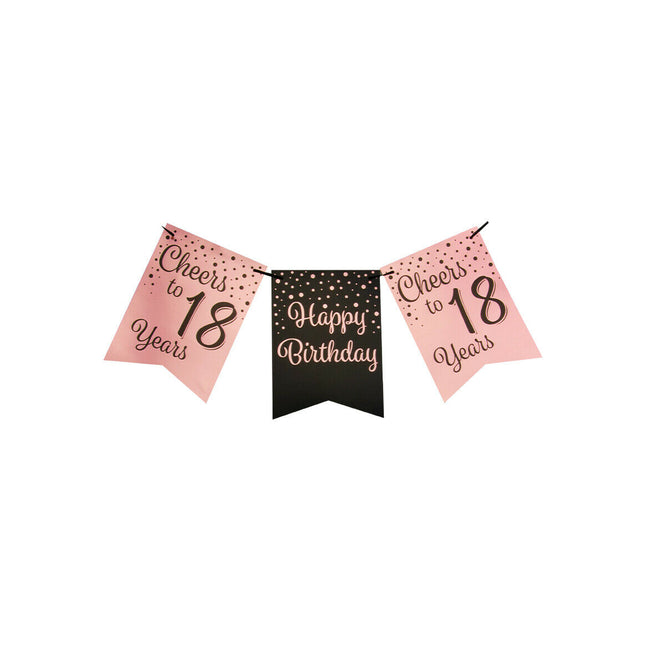 18 jaar Vlaggenlijn - 6 meter - roze en zwart
