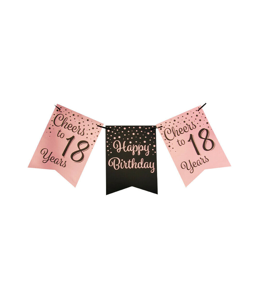 18 jaar Vlaggenlijn / slinger - 6 meter - roze en zwart vlaggetjes