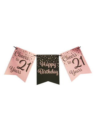 21 Years Bunting - 6 meters - pink and black