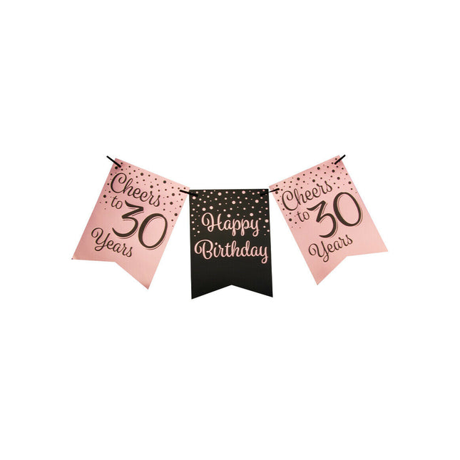 30 jaar Vlaggenlijn - 6 meter - roze en zwart