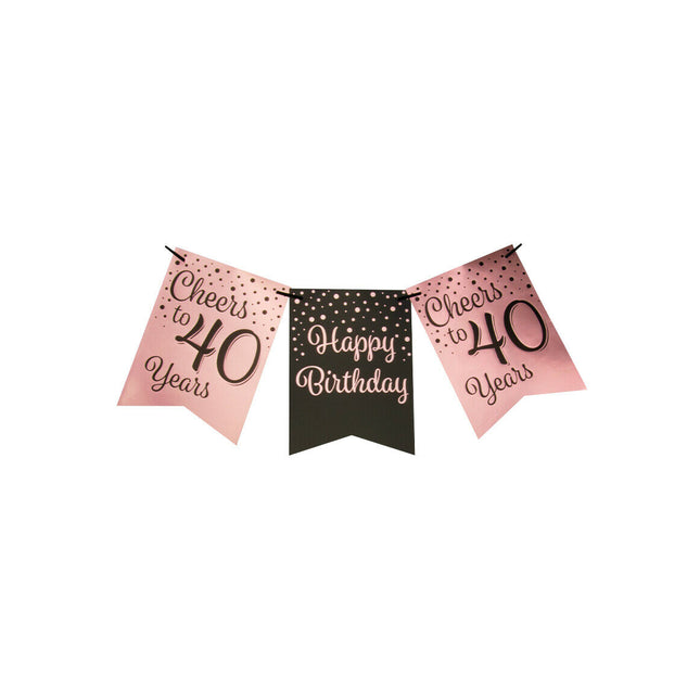 40 jaar Vlaggenlijn - 6 meter - roze en zwart