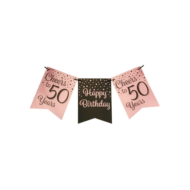 50 jaar Vlaggenlijn - 6 meter - roze en zwart