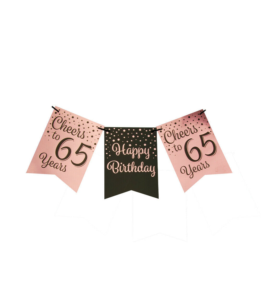 65 jaar Vlaggenlijn / slinger - 6 meter - roze en zwart vlaggetjes
