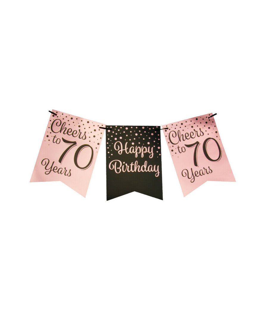 70 jaar Vlaggenlijn / slinger - 6 meter - roze en zwart vlaggetjes
