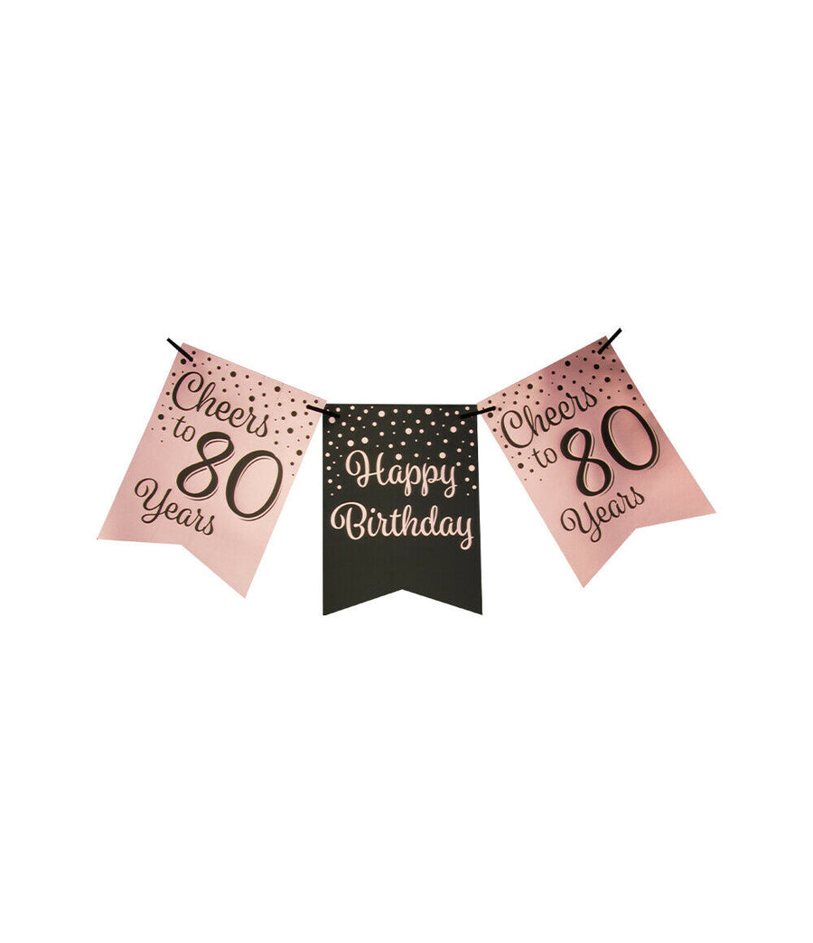 80 jaar Vlaggenlijn / slinger - 6 meter - roze en zwart vlaggetjes