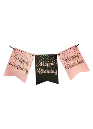 Wimpelkette „Happy Birthday“ – 6 Meter – Rosa und Schwarz