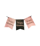 Happy birthday Vlaggenlijn - 6 meter - roze en zwart