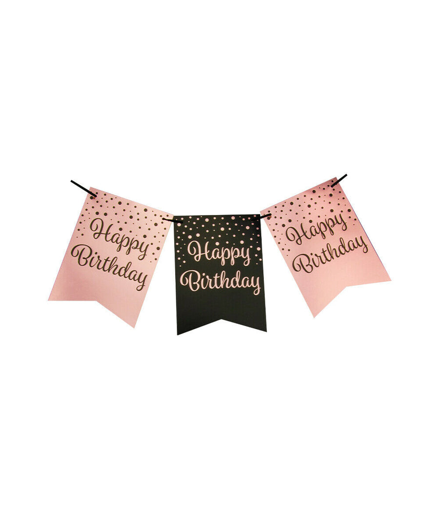 Happy birthday Vlaggenlijn / slinger - 6 meter - roze en zwart vlaggetjes