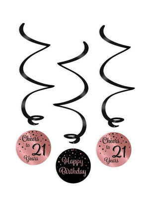 21 Years Swirl Garlands - Pack of 3 - Pink and Black