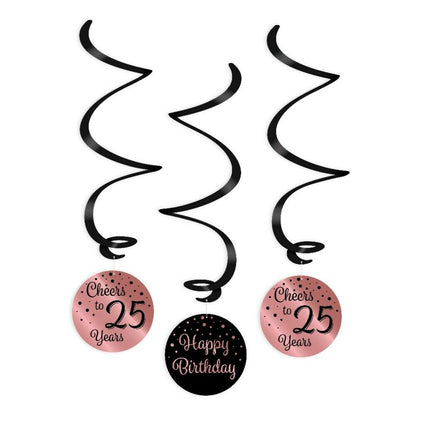 25 years Swirl streamers - 3 pieces - pink and black