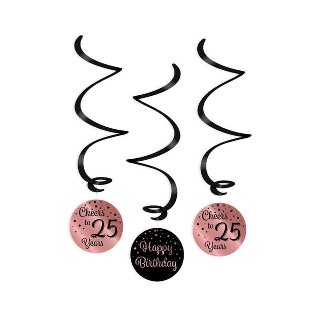 25 jaar Swirl slingers - 3 stuks - roze en zwart